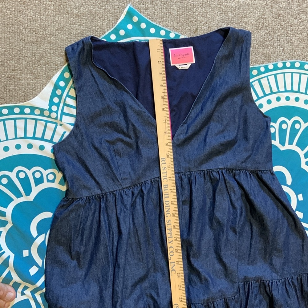 Kate Spade Deep Blue Midi Vineyard dress denim zip back tiered a line size 14 - Picture 12 of 12